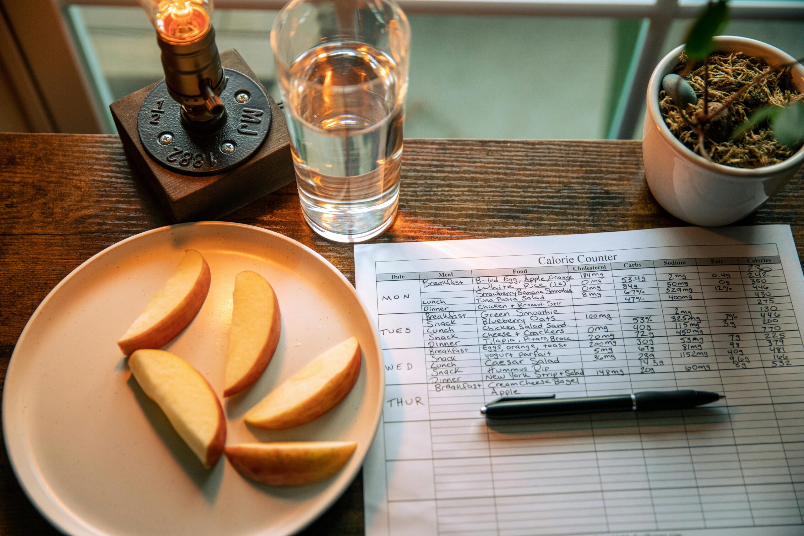 Apple on Plate near Diet Calendar